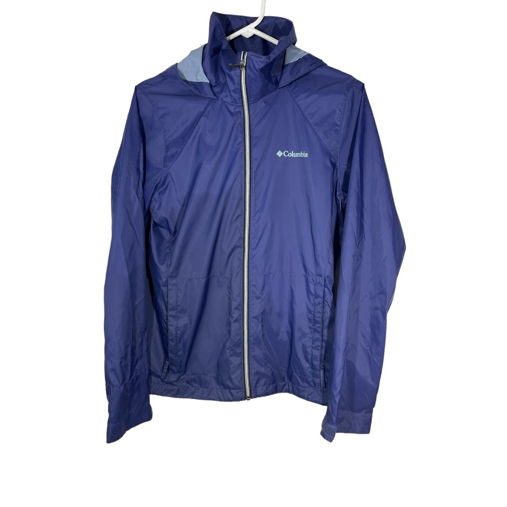 Columbia Women's Purple Tuck Away Hood Windbreaker Jacket Full Front Zip M